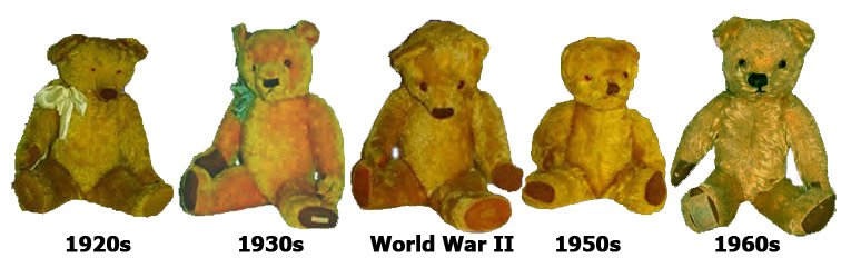 The changing style, but consistent quality, of Chad Valley teddies over five decades (1920s-1960s)