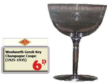 A rare champagne coupe in the Woolworth Greek Key pattern - a sixpenny special between 1925 and 1935