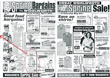 A 1963 Woolworth advertisement. Such double page spreads appeared regularly in British and Irish tabloids at that time.