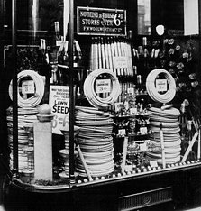 Six ounces of grass seed for sixpence, or your own hosepipe for threepence from the Window of Woolworth's, Church Street, Liverpool in the 1930s