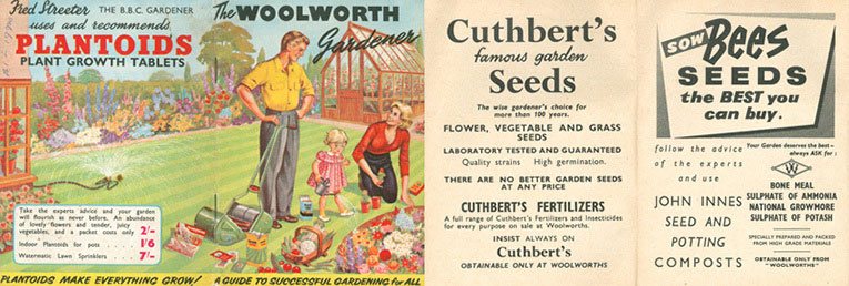The Woolworth Gardener - a free booklet of tips and adverts that was given away by the stores in the 1950s. It encouraged customers to be more adventurous in the shrubs, bulbs and seeds that they grew.
