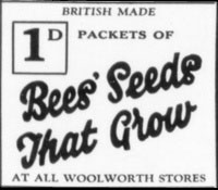 1932 Advertisement for Bees Seeds from Woolworth's which were just one penny a packet.