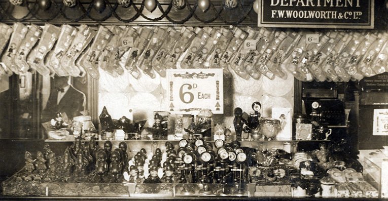 The range of Christmas gifts from 1930 includes Christmas Stockings and lots of model policemen, marking the popularity of the song 'The Laughing Policeman' by Charles Penrose which the firm was selling on a 78rpm record
