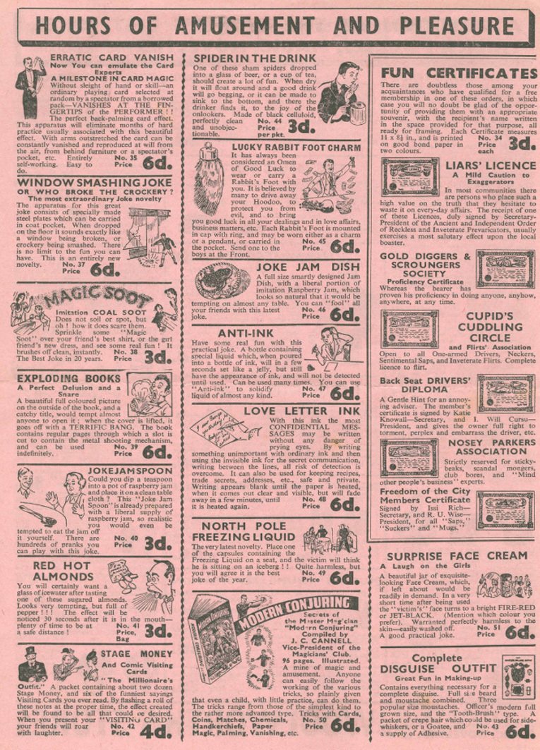 The second of four pages from a 1920s Woolworth magic tricks brochure